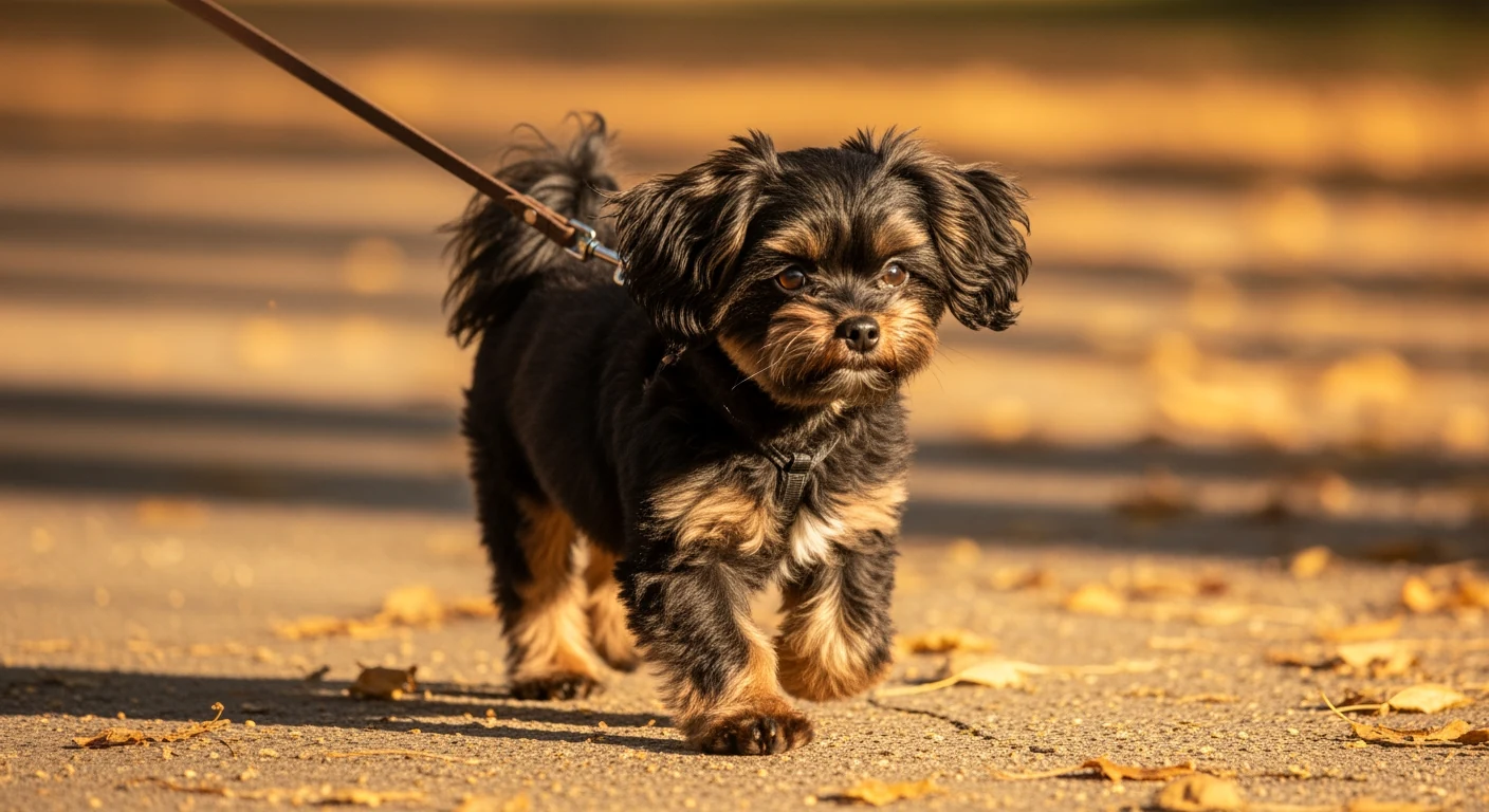 Bolonka Zwetna en mouvement dans un parc, allures libres et légères